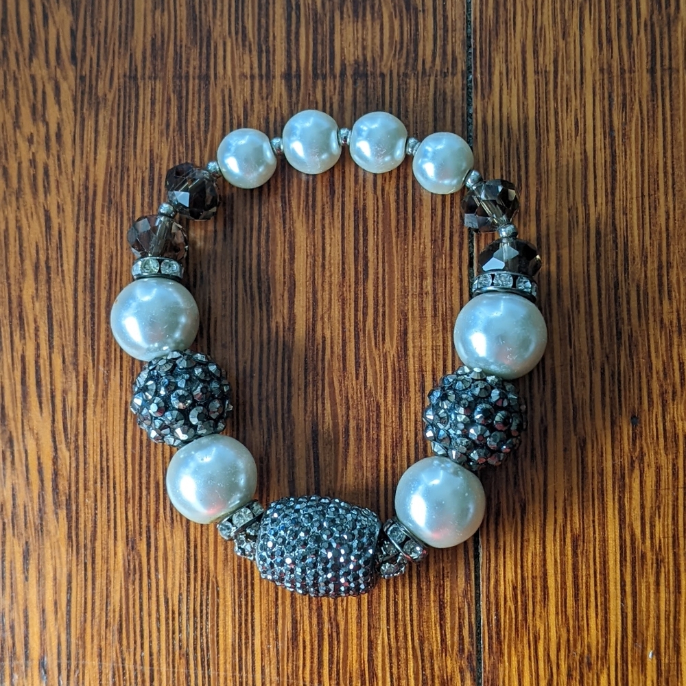 Chico's Marcasite Faux Pearl Stretch Band Bracelet